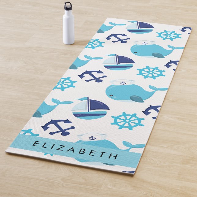 Pattern Of Whales, Blue Whales, Your Name Yoga Mat (In Situ)