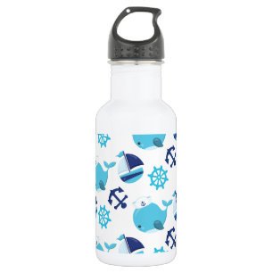 Pattern Of Whales, Cute Whales, Blue Whales 532 Ml Water Bottle