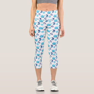 Pattern Of Whales, Cute Whales, Blue Whales Capri Leggings