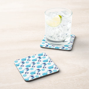 Pattern Of Whales, Cute Whales, Blue Whales Coaster