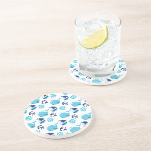 Pattern Of Whales, Cute Whales, Blue Whales Coaster