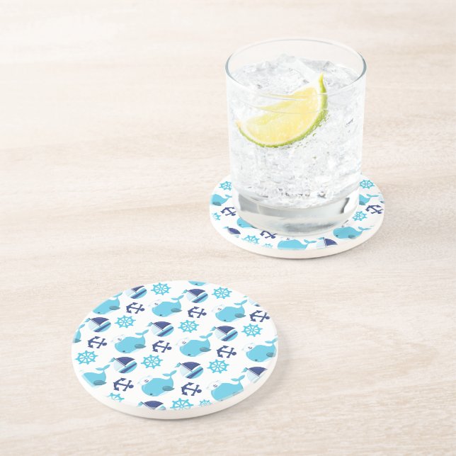 Pattern Of Whales, Cute Whales, Blue Whales Coaster (Side)
