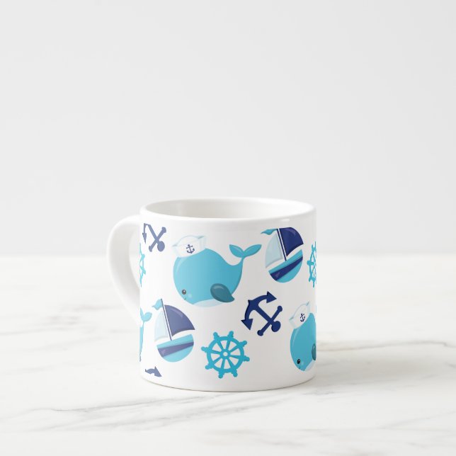 Pattern Of Whales, Cute Whales, Blue Whales Espresso Cup (Front Left)