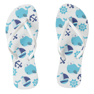 Pattern Of Whales, Cute Whales, Blue Whales Flip Flops
