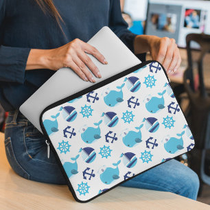 Pattern Of Whales, Cute Whales, Blue Whales Laptop Sleeve