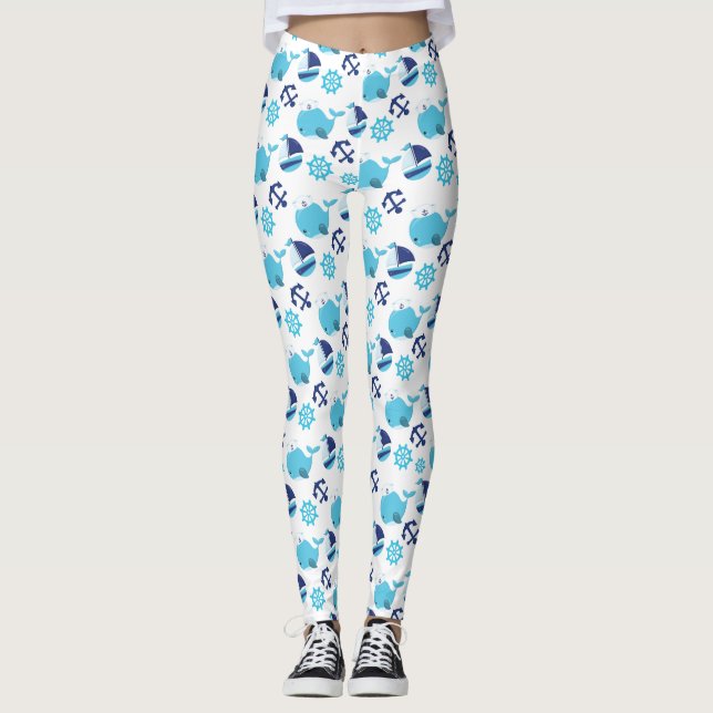 Pattern Of Whales, Cute Whales, Blue Whales Leggings (Front)