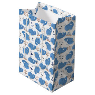 Pattern Of Whales, Cute Whales, Blue Whales Medium Gift Bag