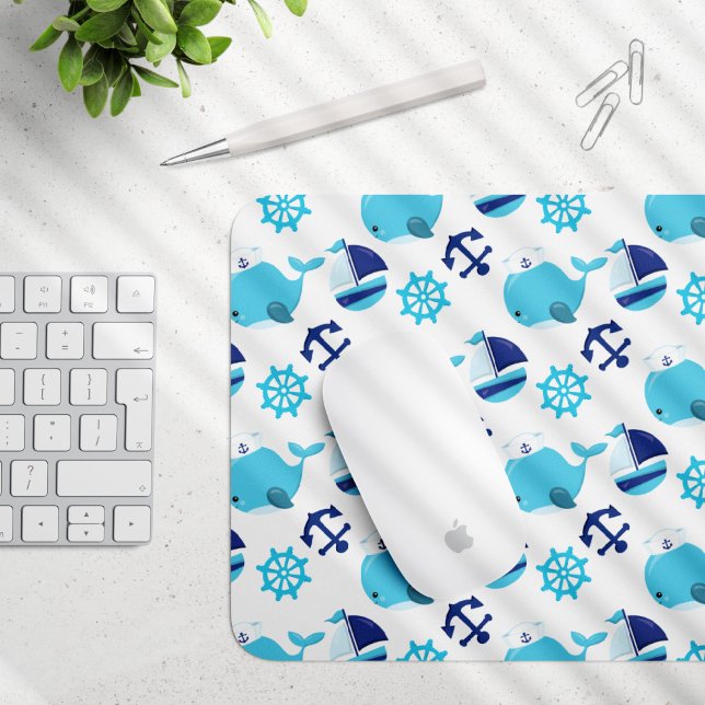 Pattern Of Whales, Cute Whales, Blue Whales Mouse Mat (Creator Uploaded)