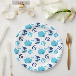 Pattern Of Whales, Cute Whales, Blue Whales Paper Plate