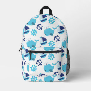 Pattern Of Whales, Cute Whales, Blue Whales Printed Backpack