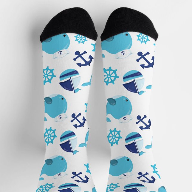 Pattern Of Whales, Cute Whales, Blue Whales Socks (Top)