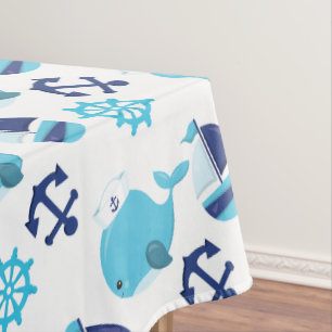 Pattern Of Whales, Cute Whales, Blue Whales Tablecloth