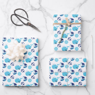 Pattern Of Whales, Cute Whales, Blue Whales Wrapping Paper Sheet