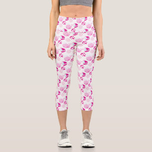 Pattern Of Whales, Cute Whales, Pink Whales Capri Leggings