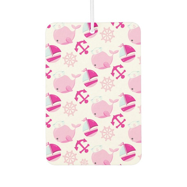 Pattern Of Whales, Cute Whales, Pink Whales Car Air Freshener (Front)