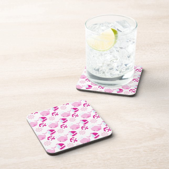 Pattern Of Whales, Cute Whales, Pink Whales Coaster (Right Side)