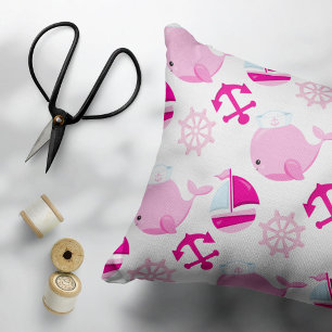 Pattern Of Whales, Cute Whales, Pink Whales Decorative Cushion