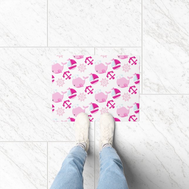 Pattern Of Whales, Cute Whales, Pink Whales Doormat (Indoor)