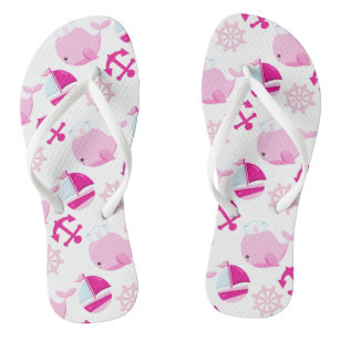 Pattern Of Whales, Cute Whales, Pink Whales Flip Flops