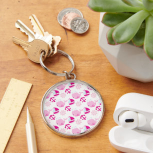 Pattern Of Whales, Cute Whales, Pink Whales Key Ring