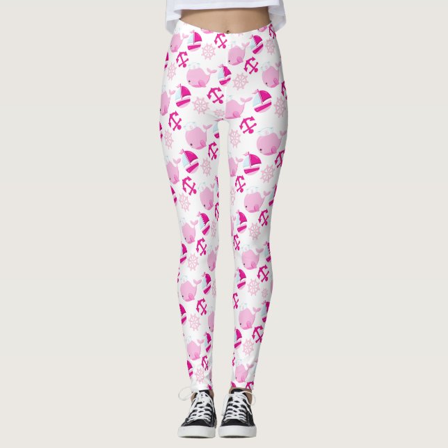 Pattern Of Whales, Cute Whales, Pink Whales Leggings (Front)