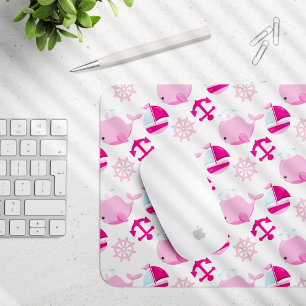 Pattern Of Whales, Cute Whales, Pink Whales Mouse Mat