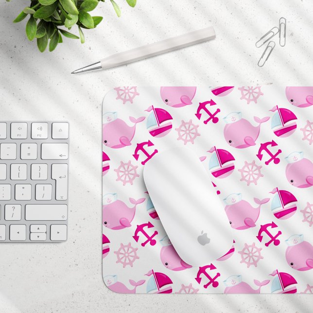 Pattern Of Whales, Cute Whales, Pink Whales Mouse Mat (Creator Uploaded)