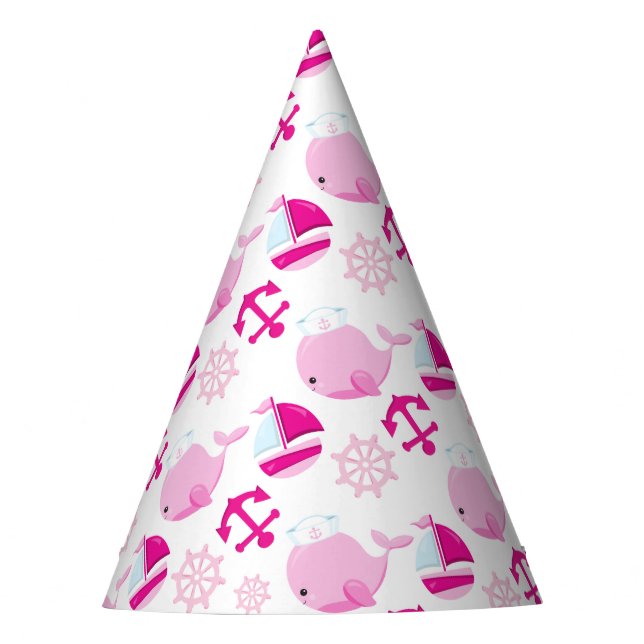 Pattern Of Whales, Cute Whales, Pink Whales Party Hat (Front)