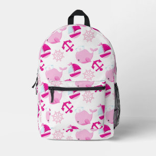 Pattern Of Whales, Cute Whales, Pink Whales Printed Backpack