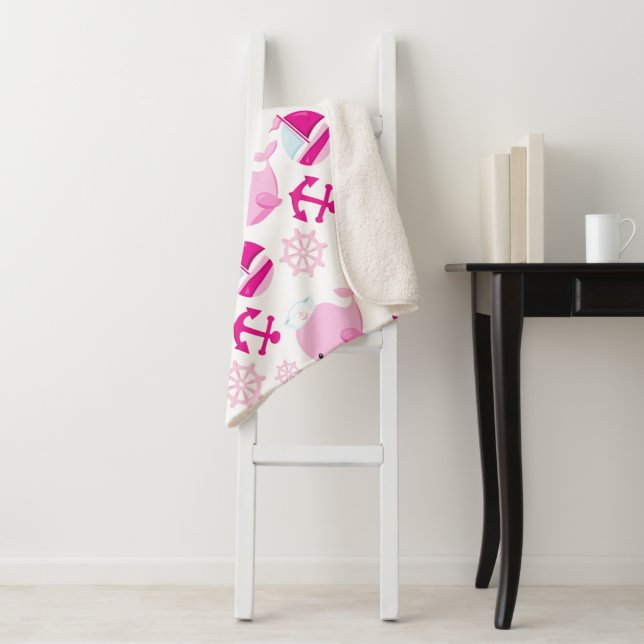 Pattern Of Whales, Cute Whales, Pink Whales Sherpa Blanket (In Situ)