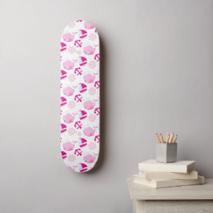 Pattern Of Whales, Cute Whales, Pink Whales Skateboard
