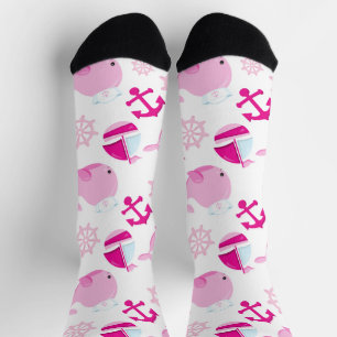 Pattern Of Whales, Cute Whales, Pink Whales Socks
