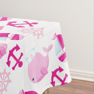 Pattern Of Whales, Cute Whales, Pink Whales Tablecloth