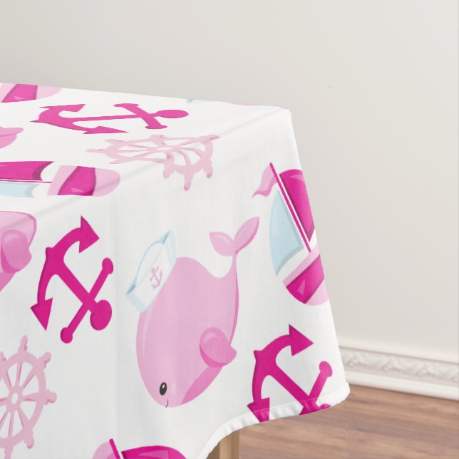 Pattern Of Whales, Cute Whales, Pink Whales Tablecloth (In Situ)