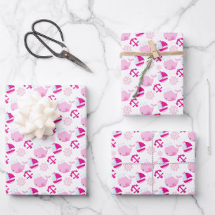 Pattern Of Whales, Cute Whales, Pink Whales Wrapping Paper Sheet