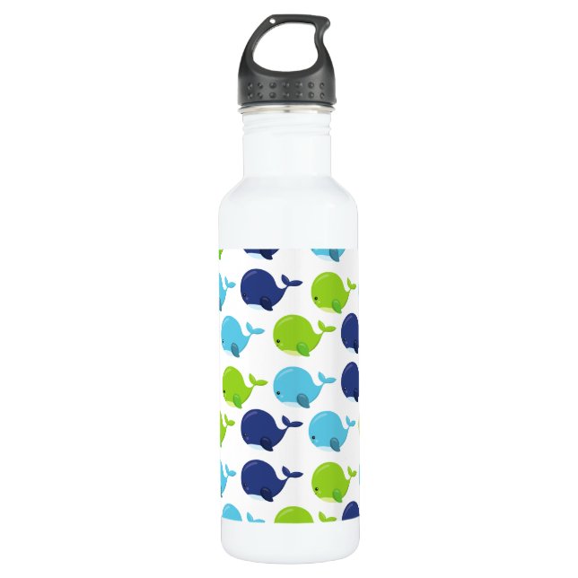 Pattern Of Whales, Cute Whales, Sea Animals 710 Ml Water Bottle (Front)