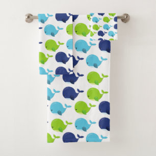 Pattern Of Whales, Cute Whales, Sea Animals Bath Towel Set