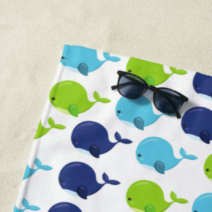 Pattern Of Whales, Cute Whales, Sea Animals Beach Towel