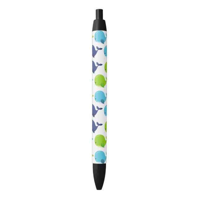 Pattern Of Whales, Cute Whales, Sea Animals Black Ink Pen (Front Vertical)