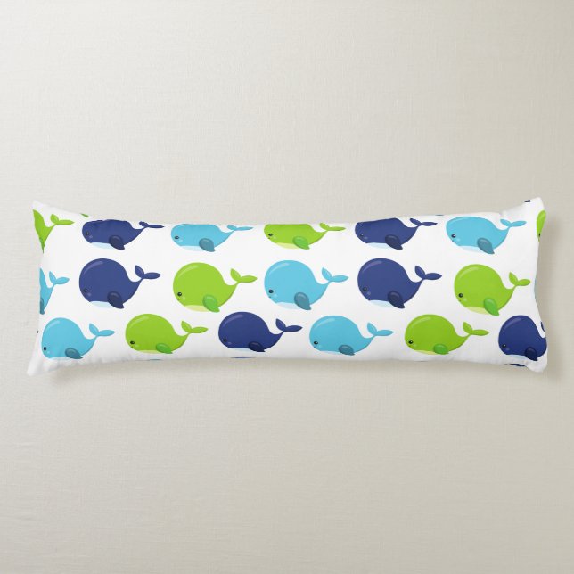 Pattern Of Whales, Cute Whales, Sea Animals Body Cushion (Front)