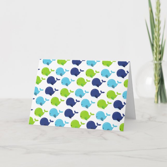 Pattern Of Whales, Cute Whales, Sea Animals Card (Front)