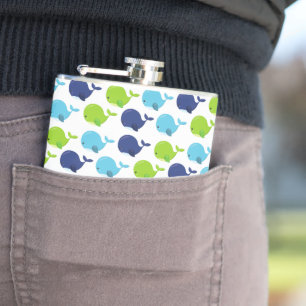 Pattern Of Whales, Cute Whales, Sea Animals Hip Flask
