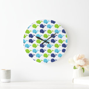 Pattern Of Whales, Cute Whales, Sea Animals Large Clock