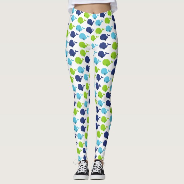 Pattern Of Whales, Cute Whales, Sea Animals Leggings (Front)
