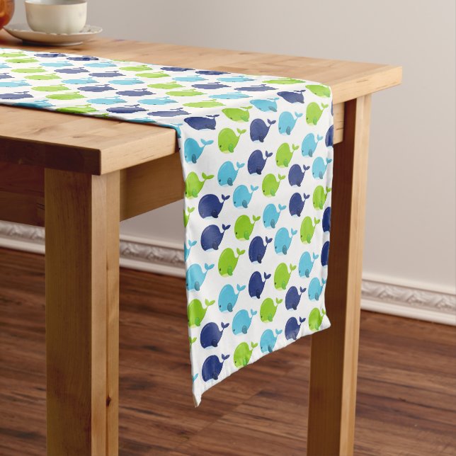 Pattern Of Whales, Cute Whales, Sea Animals Medium Table Runner (In Situ)