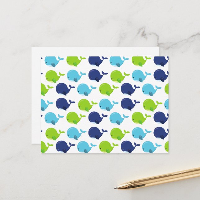 Pattern Of Whales, Cute Whales, Sea Animals Postcard (Front/Back In Situ)