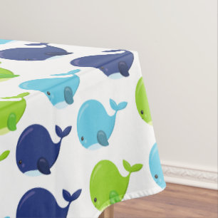 Pattern Of Whales, Cute Whales, Sea Animals Tablecloth