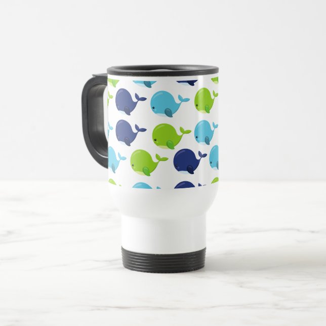Pattern Of Whales, Cute Whales, Sea Animals Travel Mug (Front Left)