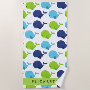 Pattern Of Whales, Cute Whales, Your Name Beach Towel
