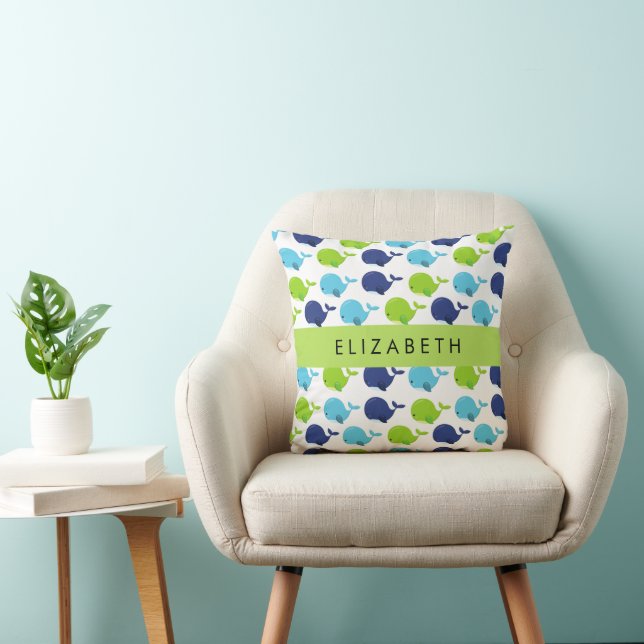 Pattern Of Whales, Cute Whales, Your Name Cushion (Chair)